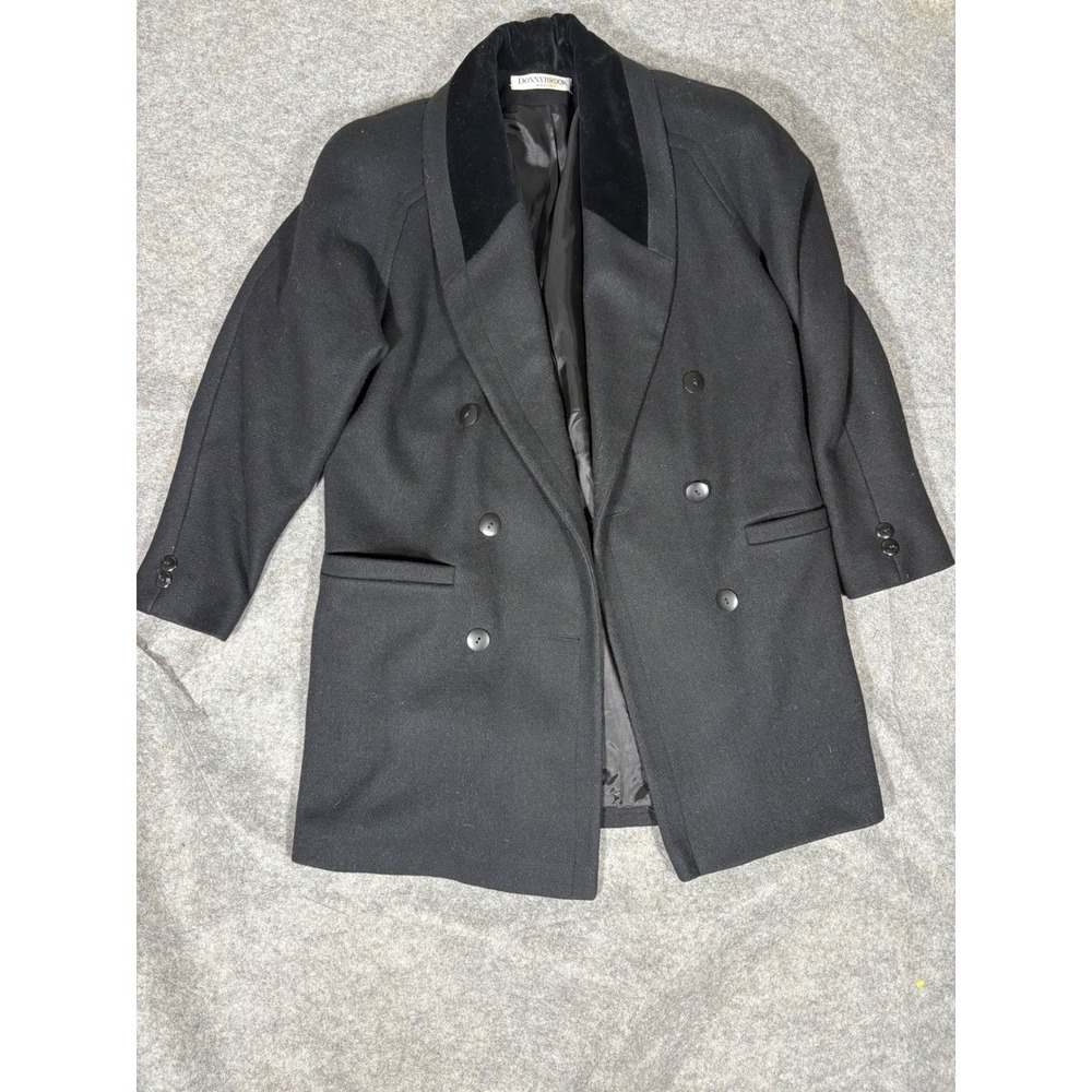 DONNYBROOK Black Double Breasted Velvet Collar Wool Blend Coat Women's
